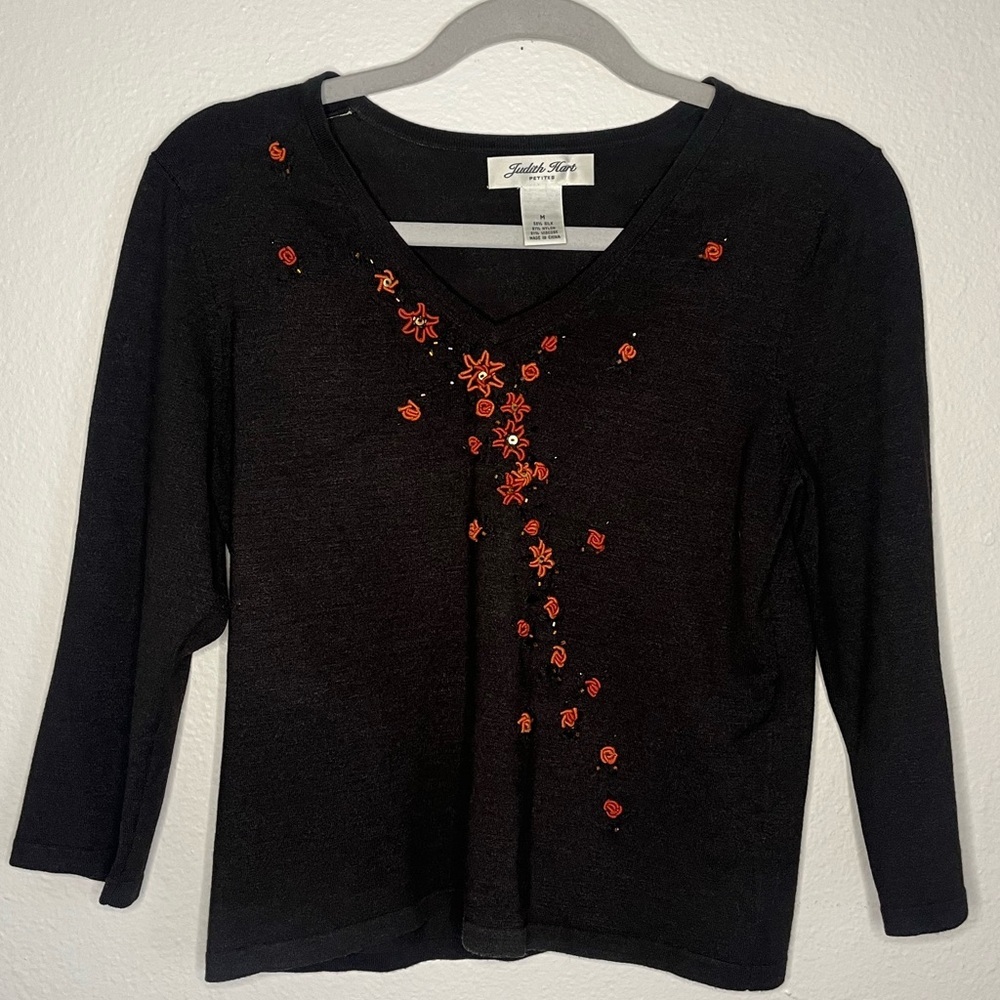 Judith Hart Petites Black Embroidered Top